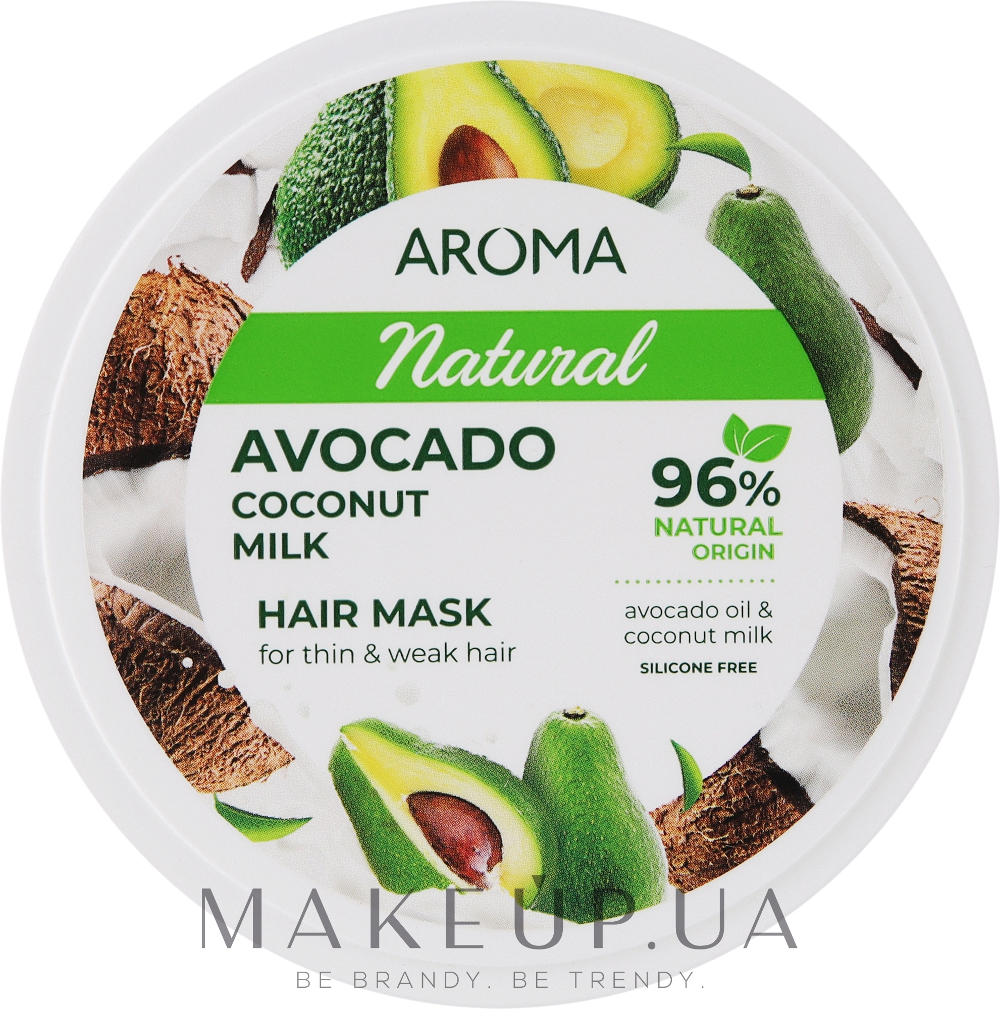 Маска для волосся з олією авокадо і кокосовим молоком, для тонкого та ослабленого волосся - Aroma Natural Hair Mask, Avocado Coconut Milk For Thin & Weak Hair — фото 450ml