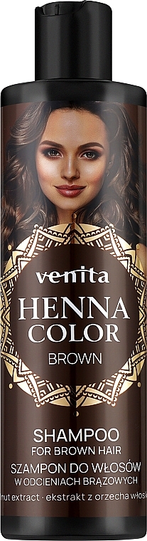 Шампунь для догляду за темним волоссям з екстрактом волоського горіха - Venita Henna Color Shampoo Brown — фото N1