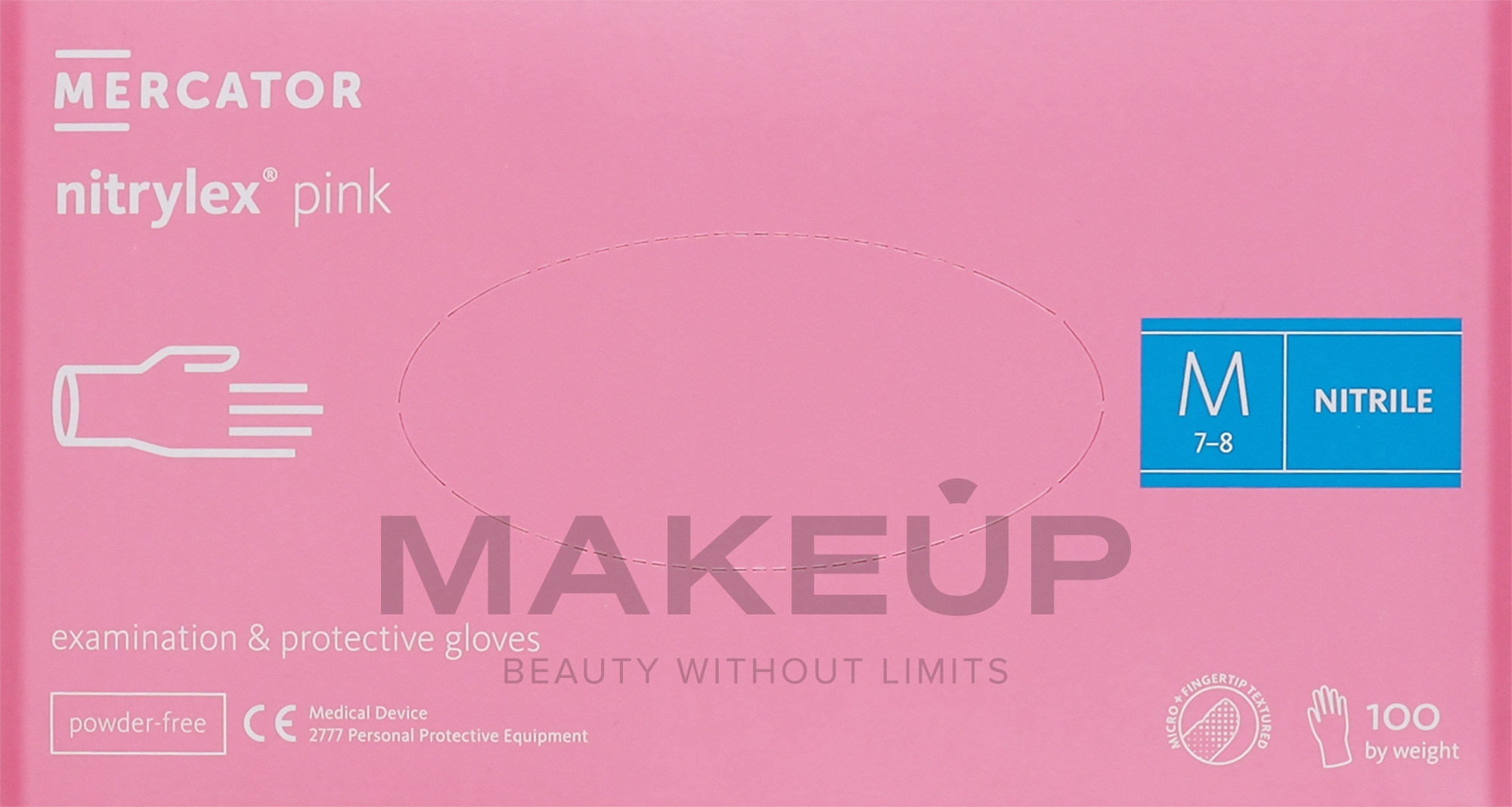Рукавички нітрилові, оглядові, рожеві, розмір М - Mercator Medical Nitrylex Pink — фото 100шт
