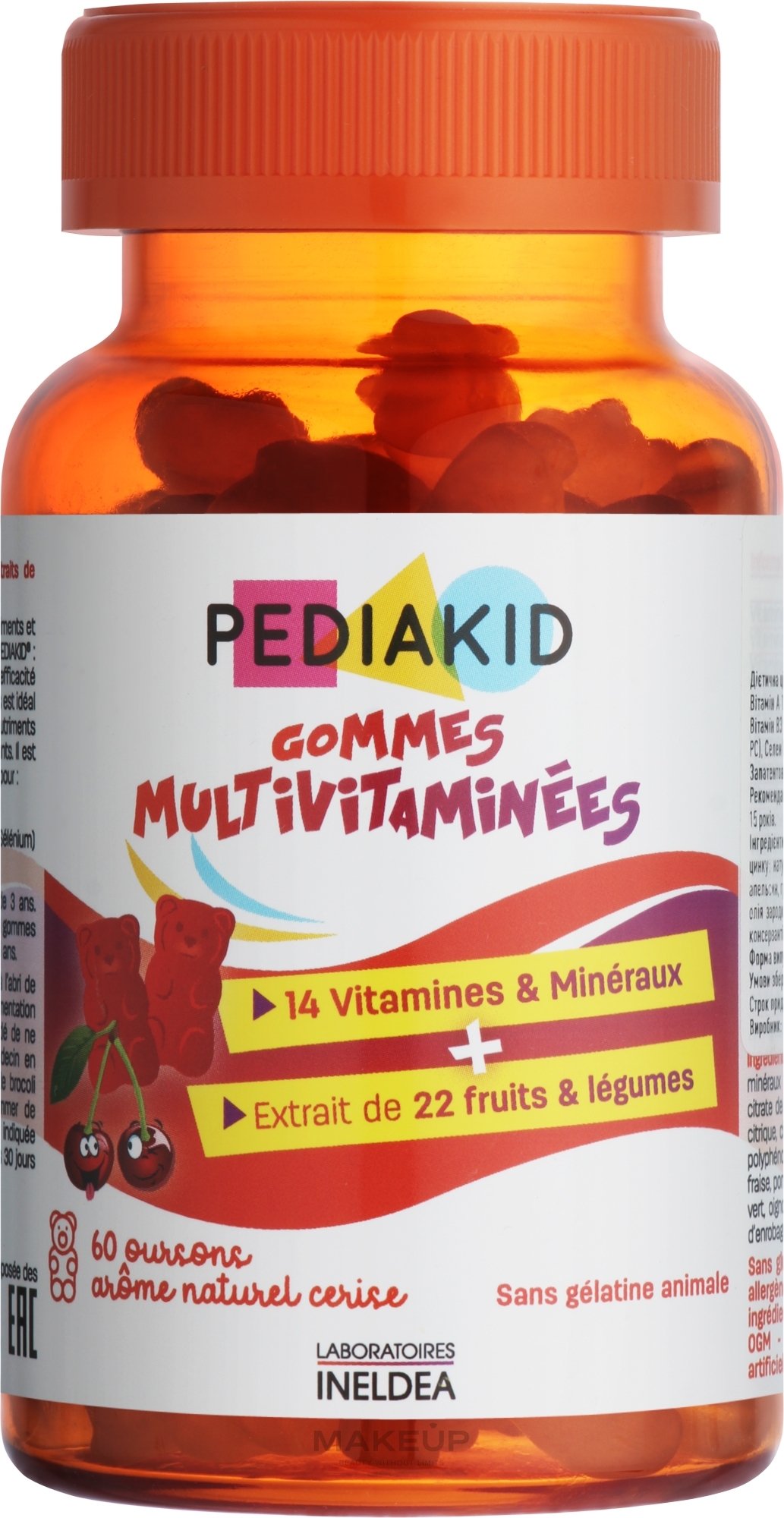 Жувальні ведмедики "Мультивітаміни. Вишня" - Pediakid Gommes Multivitaminees — фото 60шт