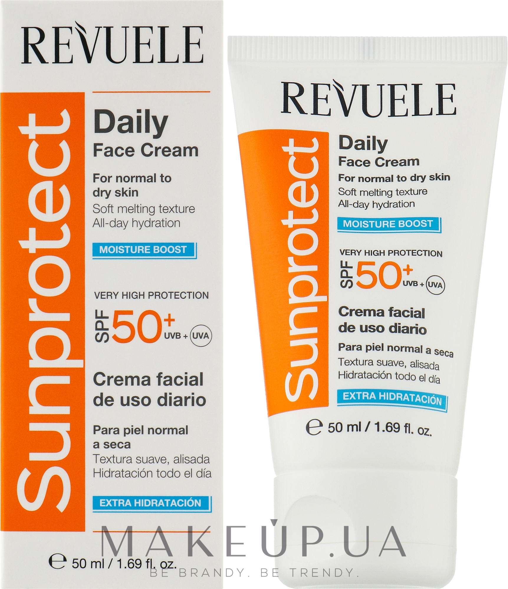 Сонцезахисний крем для обличчя зволожувальний - Revuele Sunprotect Moisture Boost Daily Face Cream For Normal To Dry Skin SPF 50+ — фото 50ml
