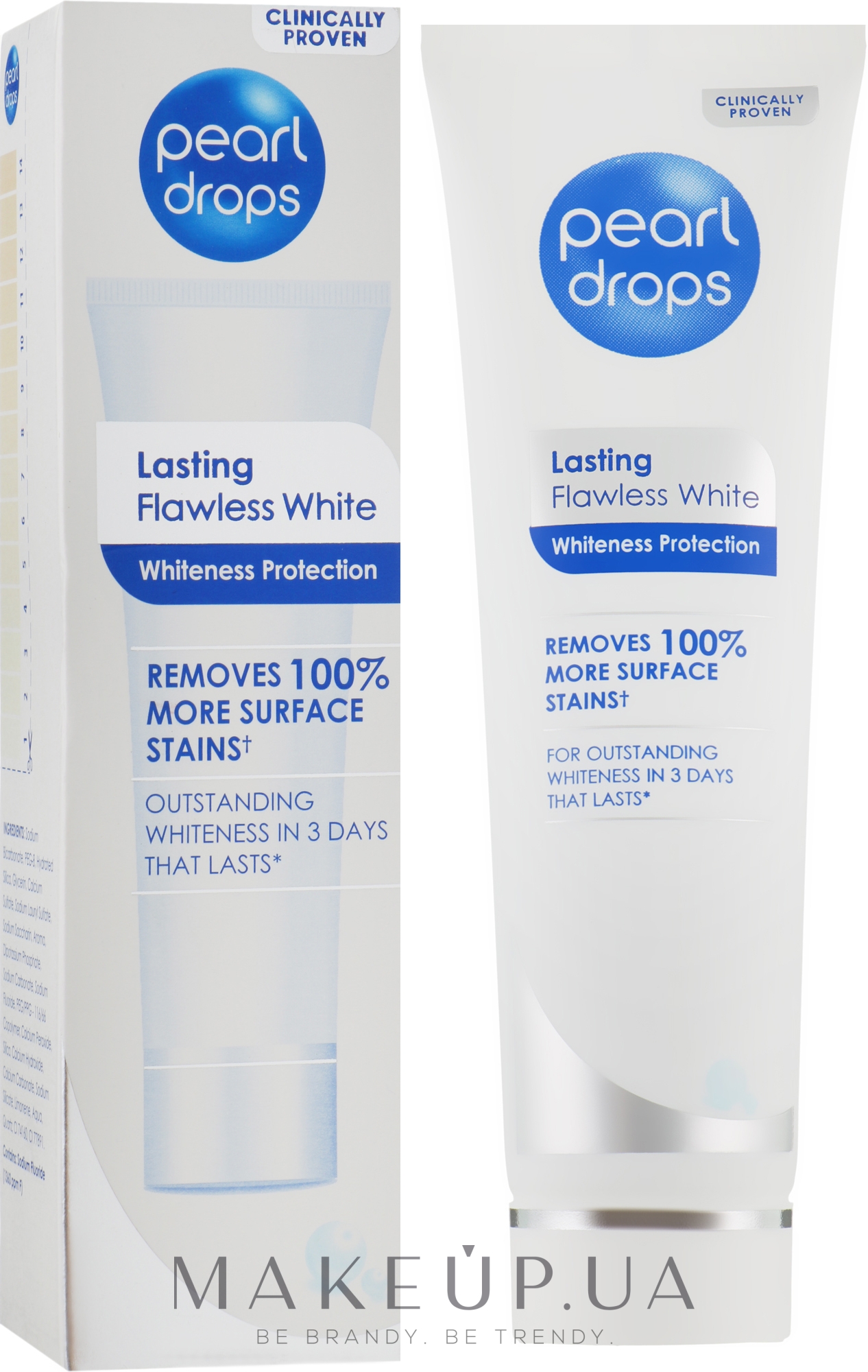 Lasting white. Pearl Drops Toothpolish.