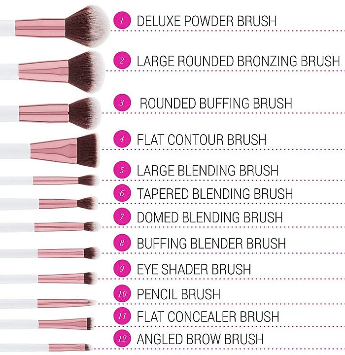 Набір пензлів для макіяжу, 12 шт. + косметичка - BH Cosmetics Crystal Quartz  Set of 11 Brushes + Bag — фото N4