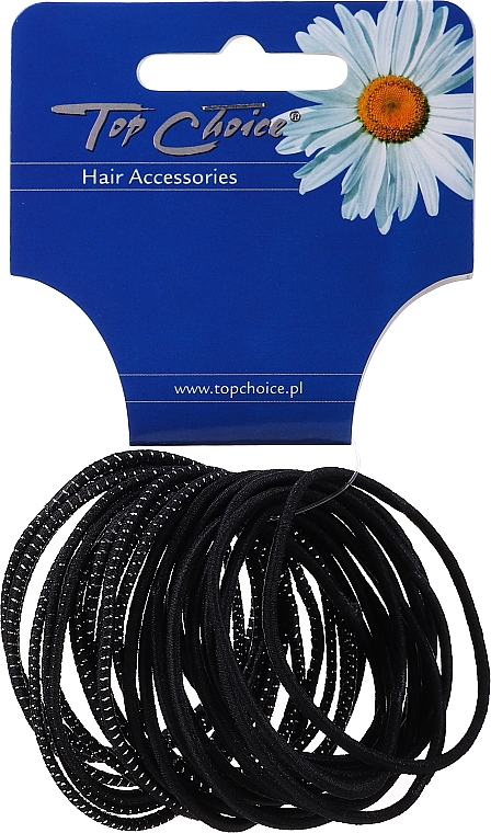 Резинки для волосся тонкі, 24 шт., чорний + сріблястий, 22364 - Top Choice — фото N1