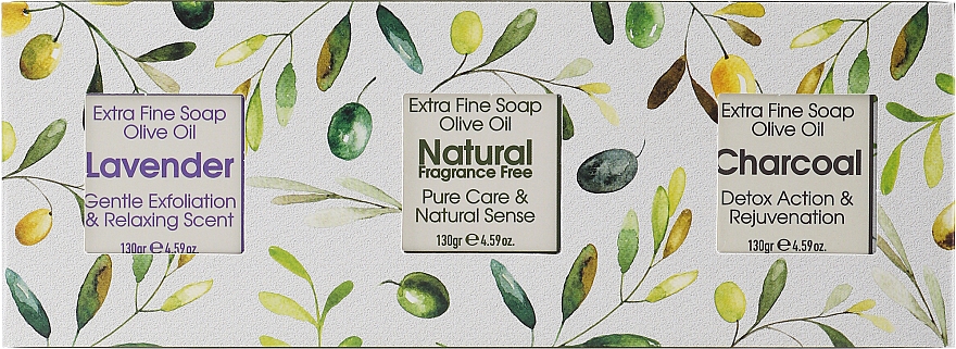 Набор, мыло натуральное, древесный уголь, лаванда - Kalliston Box With 3 Soaps (soap/3x130g) — фото N1