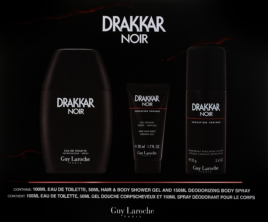 Guy Laroche Drakkar Noir - Набір (edt/100ml + sh/gel/50ml + deo/150ml) — фото N1