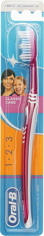 Зубна щітка середньої жорсткості, малинова - Oral-B 1 2 3 Classic Care Medium Toothbrush — фото N1