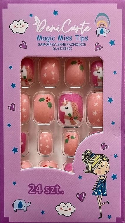 Накладные ногти для детей "Единорог и звезды", темно-розовый, 955 - Deni Carte Magic Miss Tips — фото N1