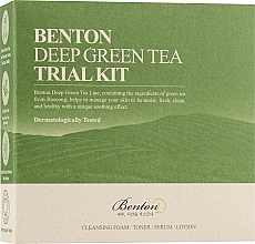 Набор миниатюр по уходу за кожей лица с зеленым чаем - Benton Deep Green Tea Deluxe Kit (f/toner/30ml + f/lotion/20ml + f/serum/5ml + f/cl/foam/20g) — фото N1