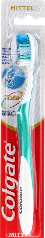 Зубна щітка середньої жорсткості, біло-зелена - Colgate Total — фото N1