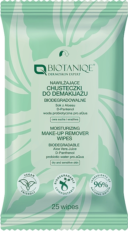 Увлажняющие салфетки для снятия макияжа - Biotaniqe Aloe Vera Moisturizing Make-Up Remover Wipes — фото N1