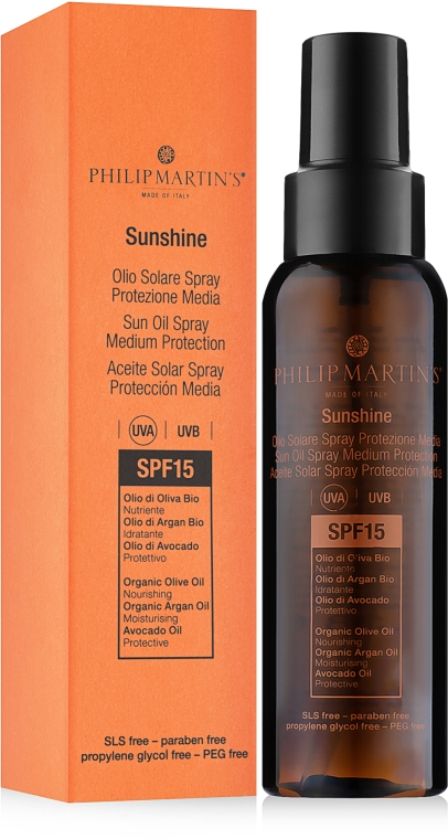 Спрей увлажняющий для лица и тела с защитой от солнца SPF 15 - Philip Martin's Sunshine — фото N1