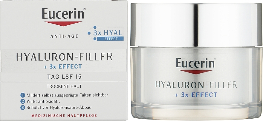 Денний крем проти зморшок для сухої і чутливої шкіри - Eucerin Hyaluron-Filler Day Cream For Dry Skin — фото N2