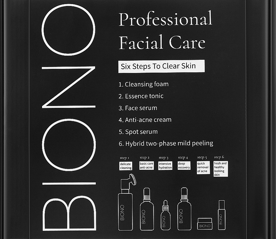 Набір "Професійний щоденний догляд для обличчя. 6 кроків до чистої шкіри" - Biono Anti Acne — фото N2
