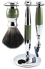 Духи, Парфюмерия, косметика Набор для бритья - Edwin Jagger Green & Chrome 3 Piece Fusion Set Black Synthetic