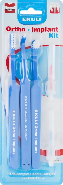 Набор для очистки брекетов, имплантатов, зубных протезов, мостов и зубов мудрости, синий - Ekulf Ortho Implant Kit — фото N1