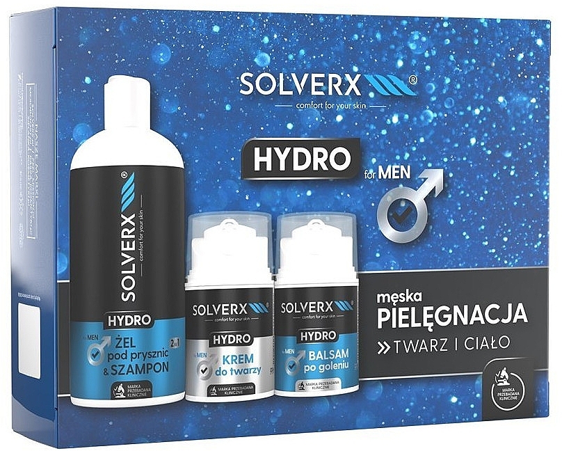 Набір - Solverx Men Hydro (ash/balm/50ml + f/cr/50ml + sh/gel/400ml) — фото N1