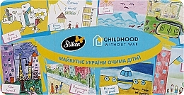 Серветки паперові у коробці "Діти без війни", 3 шари, 70 шт., блакитні - Silken — фото N1