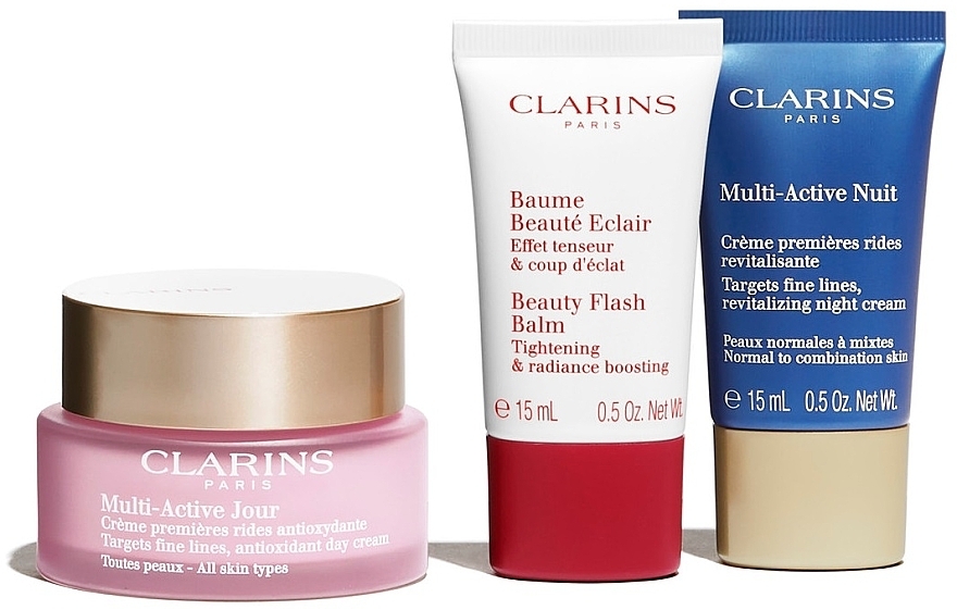 Набор - Clarins Multi-Active Collection 2023 Set (day/cream/50ml + night/cream/15ml+balm/15ml+bag) — фото N2