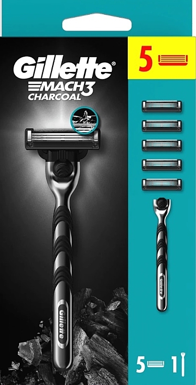 Бритвенный станок с 5 сменными кассетами - Gillette Mach3 Charcoal — фото N1