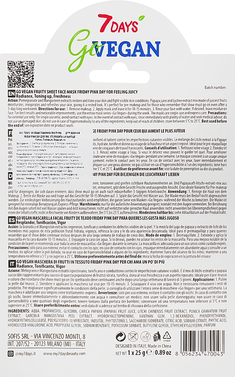 Тканинна маска для обличчя "Для тих, хто любить соковитіше" - 7 Days Go Vegan Friday Pink Day — фото N2
