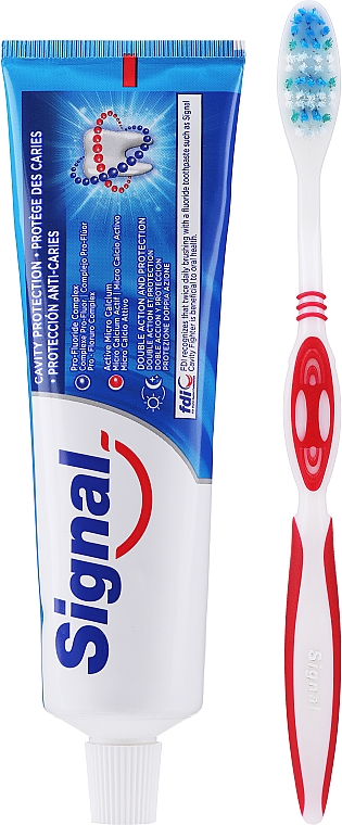 Набор с красной щеткой - Signal Cavity Protection Toothpaste (toothpaste/100ml + t/brush/1pc) — фото N2