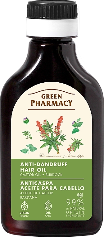 Масло против перхоти "Касторовое масло и репейник" - Green Pharmacy Anti-Dandruff Hair Oil — фото N1