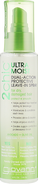 Увлажняющий спрей для волос - Giovanni 2chic Ultra-Moist Dual Action Protective Leave-In Spray Avocado & Olive Oil