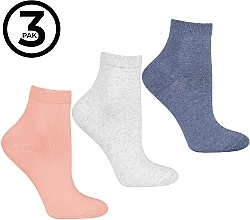 Шкарпетки жіночі короткі, 3 пари, сірі/рожеві/сині - Moraj — фото N1