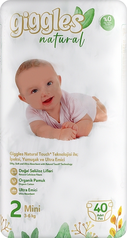Подгузники детские Natural 2 Mini (3-6 кг), 40 шт. - Giggles
