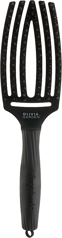 Щетка для расчесывания и массажа, с щетиной кабана, черная - Olivia Garden Fingerbrush Combo Full Black Medium — фото N1