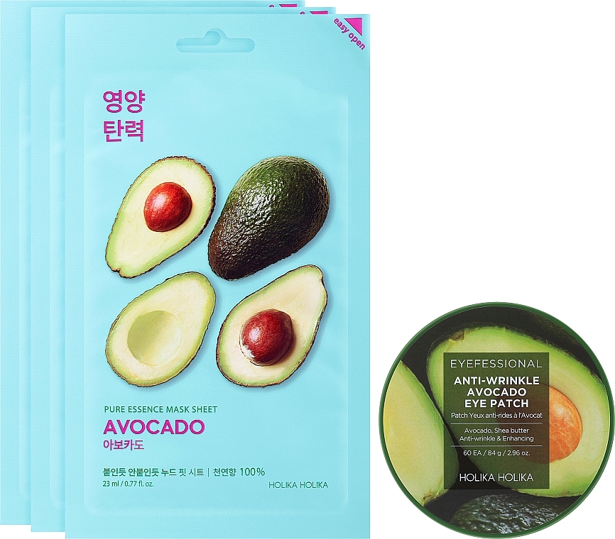 Набор - Holika Holika Avocado Revive Kit (patch/60pcs + mask/3x23ml) — фото N2