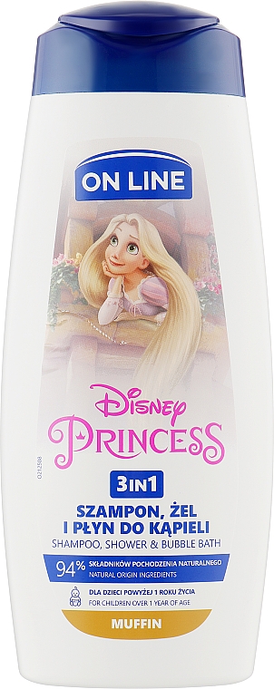 Гель-шампунь і піна для ванни 3в1 з ароматом мафіна - On Line Kids Disney Princess — фото N1