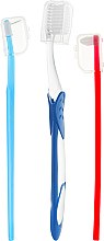 Набір для чищення брекет-систем, синя + червона щітка - Dentonet Pharma Brace Kit (t/brush/1шт+single/brush/1шт+holder/1шт+d/s/brush/5шт) — фото N2