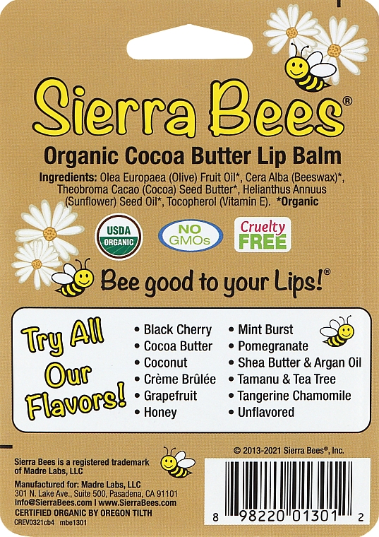 Набор бальзамов для губ "Какао масло" - Sierra Bees (lip/balm/4x4,25g) — фото N2