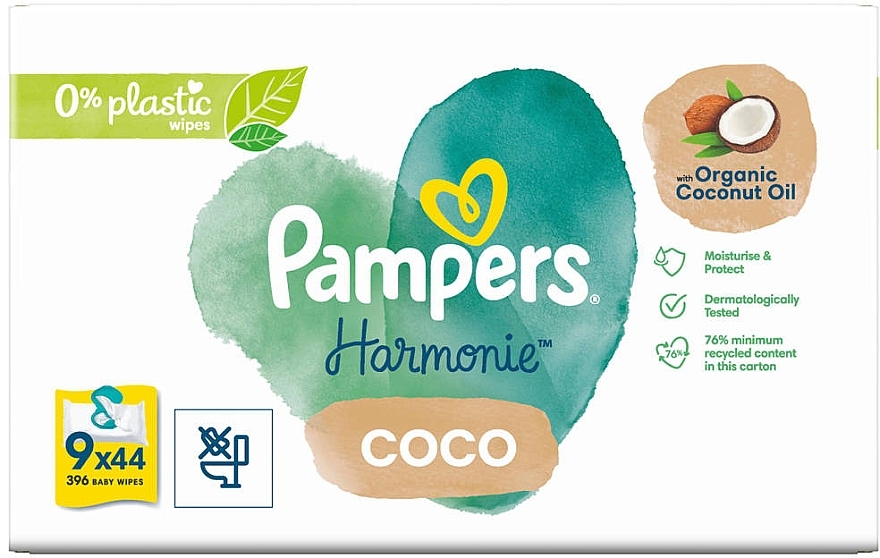 Детские влажные салфетки, 9x44 шт. - Pampers Harmonie Coco Baby Wipes — фото N1
