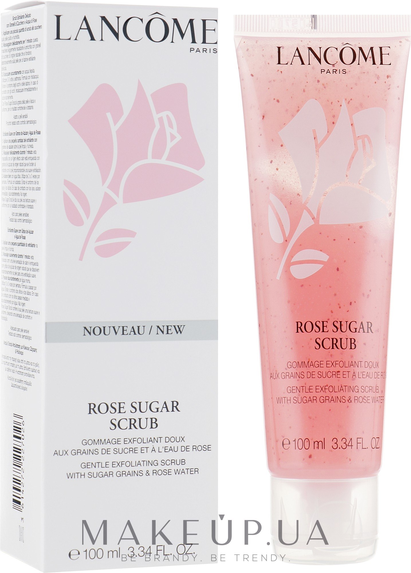 Ніжний скраб для обличчя з гранулами цукру і трояндовою водою - Lancome Rose Sugar Scrub — фото 100ml