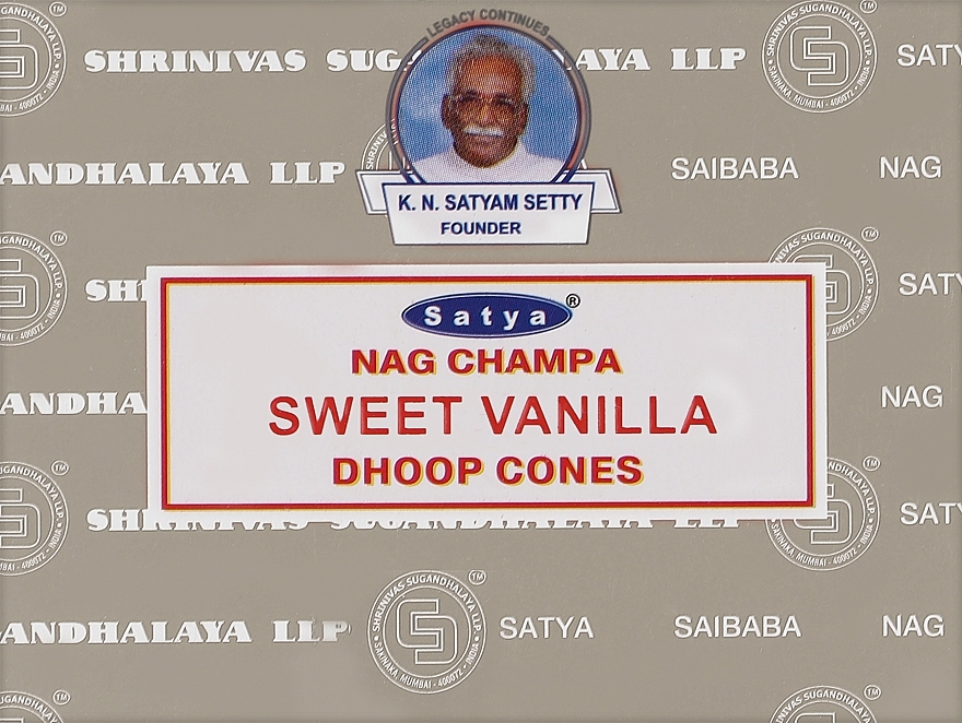 Димні пахощі конуси "Наг Чампа і солодка ваніль" - Satya Nag Champa Sweet Vanilla Dhoop Cones