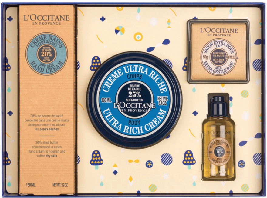 Набор - L'Occitane Karite (h/cr/150ml + b/cr/100ml + sh/oil/35ml + soap/50g)