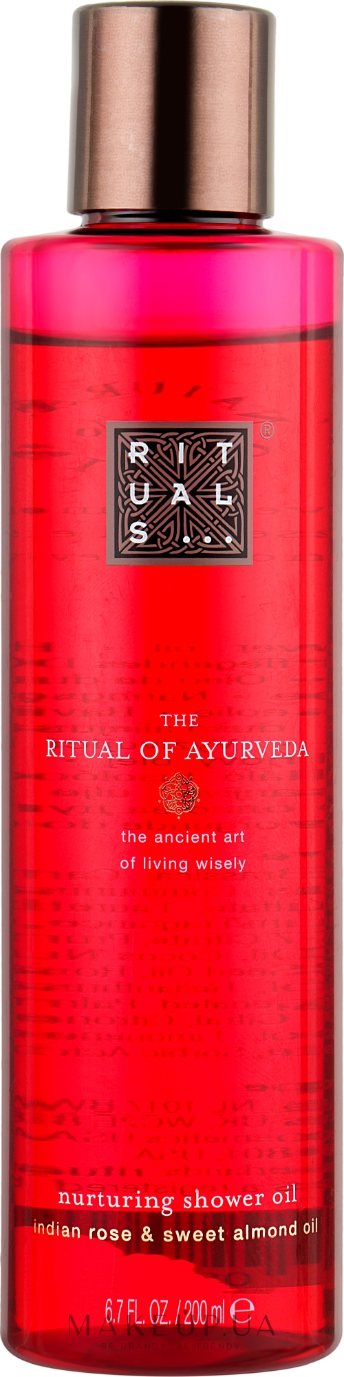 Олія для душу з ароматом індійської троянди і солодкого мигдалю - Rituals The Ritual of Ayurveda Nurturing Shower Oil — фото 200ml