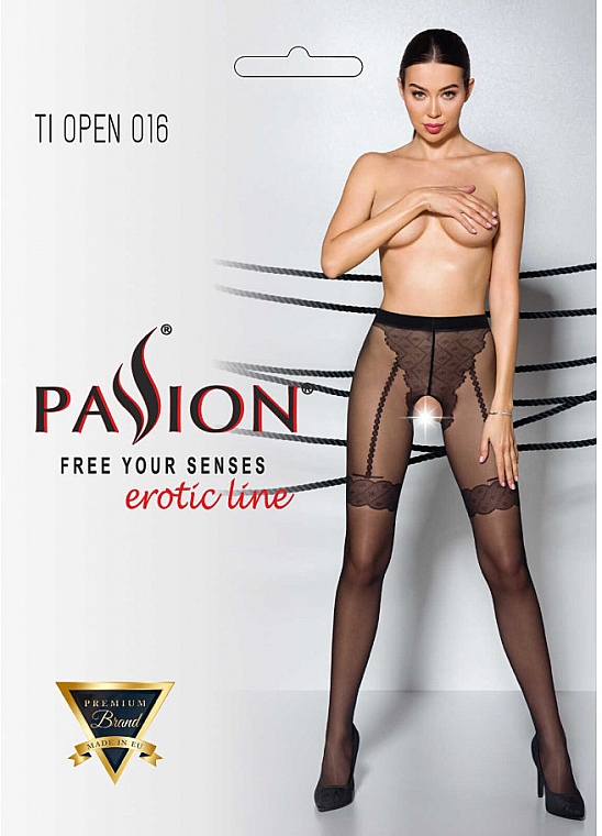 Колготки еротичні з вирізом Tiopen 016, 20 Den, black - Passion — фото N1