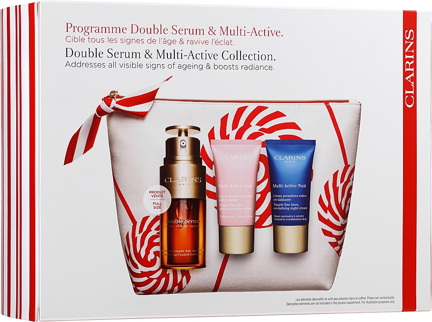 Набор - Clarins Double Serum & Multi-Active Set (serum/30ml + cr/gel/15ml + cr/15ml + bag)