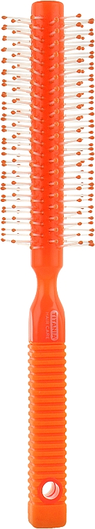 Щетка для волос , круглая, с резиновой ручкой, оранжевая - Titania — фото N1