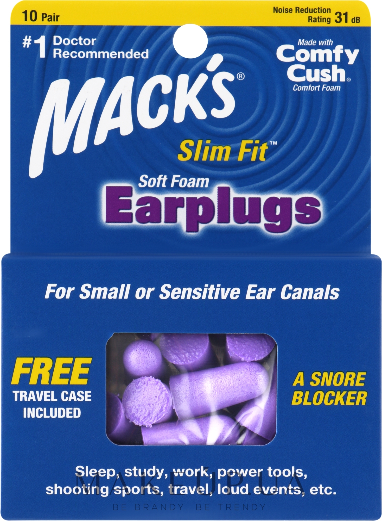 Беруши мягкие #91, для узкого канала, защита от шума до 29 Дб, фиолетовые - Mack's Safe Sound Junior Slim Fit — фото 20шт