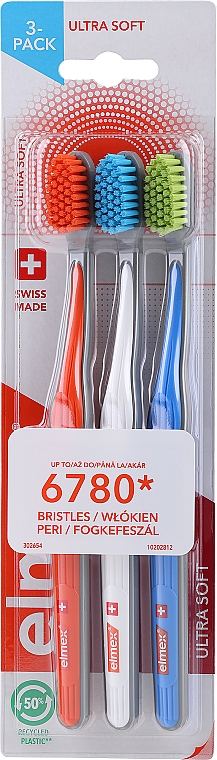 Зубні щітки ультрам'які, помаранчева, біла, блакитна - Elmex Swiss Made — фото N1