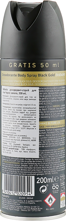 Дезодорант-спрей для тіла "Чорне золото" - Babaria Black Gold Deodorant Spray — фото N2