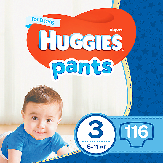 Трусики-подгузники Pants 3 Mega Boy (6-11 кг), 116 шт - Huggies — фото N1