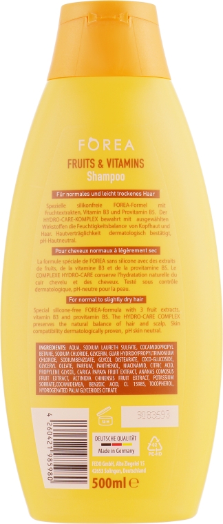 Шампунь для волосся з фруктами - Forea Fruits & Vitamins Shampoo — фото N2