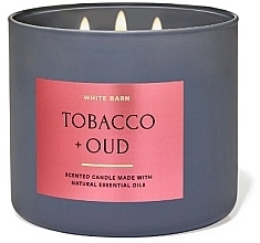Аромасвічка з 3 ґнотами - Bath and Body Works White Barn Tobacco + Oud Scented Candle — фото N1