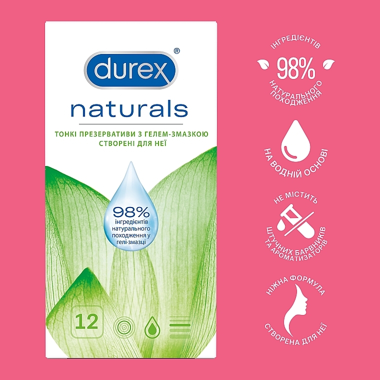 УЦІНКА Презервативи латексні з гелем-змазкою, тонкі, 12 шт. - Durex Naturals * — фото N4